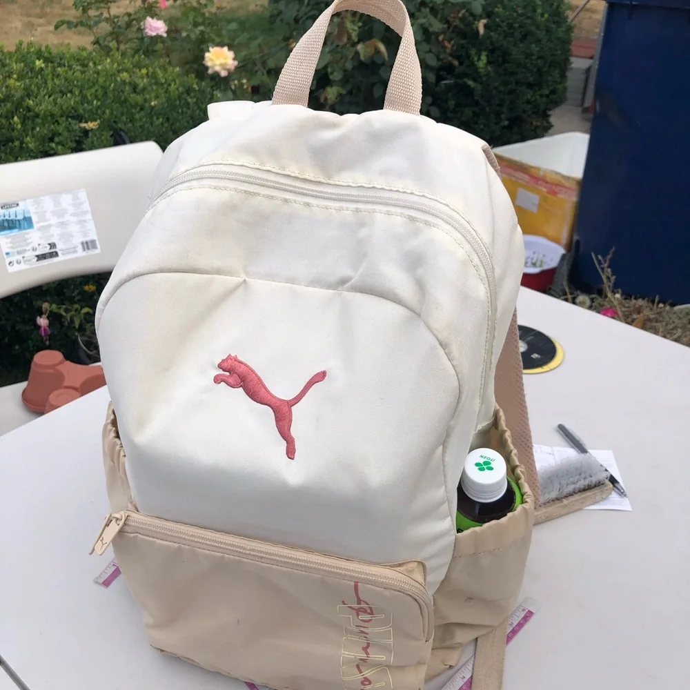 Puma Cream & Beige Backpack with Pink Logo Size 18”